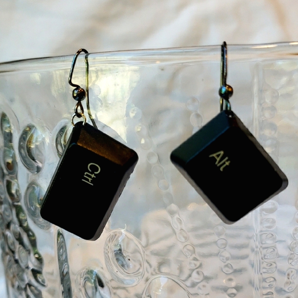 Computer Key Earrings. Ctrl Alt Black With White Lettering